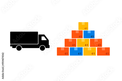 Truck and stacked boxes showing delivery process in a warehouse