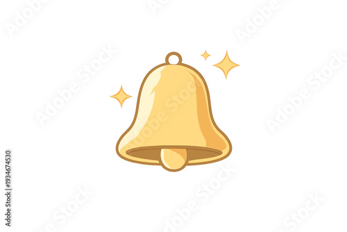 Gold bell with stars shining around it shows an object that symbolizes