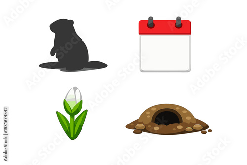 Groundhog appears beside a calendar marking a special day in a burrow
