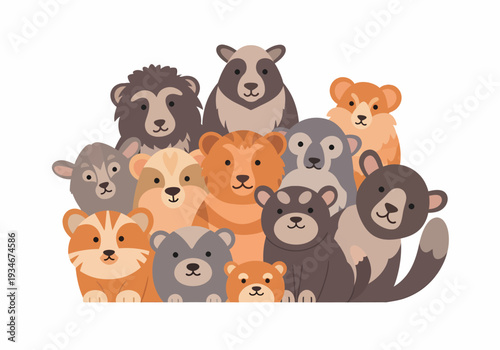 Cartoon Animals Gathered Together Illustration.