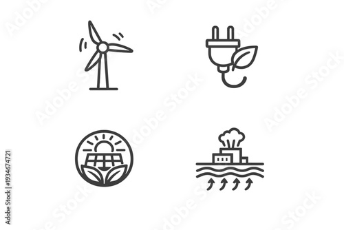 Renewable energy symbols showing wind power electrical plugs with