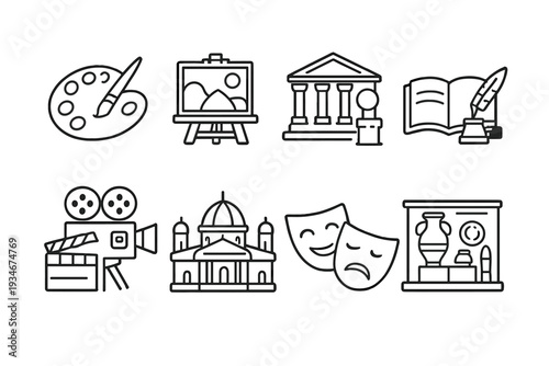 Different forms of art and culture represented through simple icons in