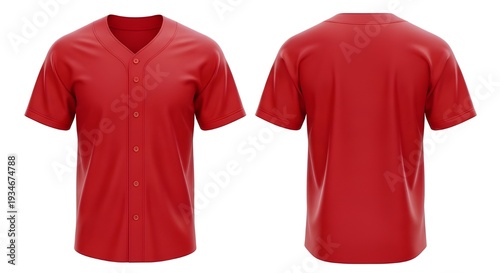 Red Short Sleeve Button Jersey Mockup Studio Shot