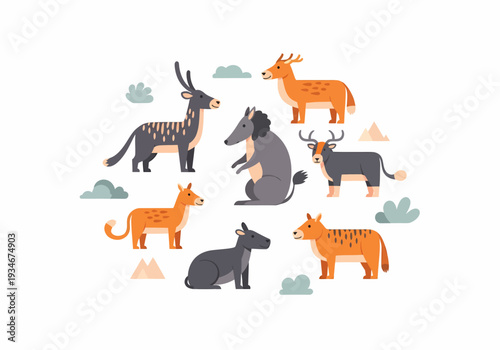 Cartoon Animals Gathering Together in Circle.