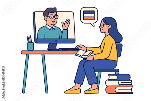 Online language lesson takes place between a teacher and a student at