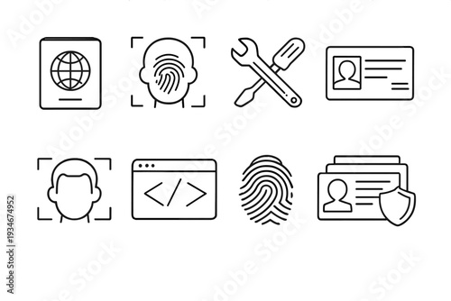 Icons representing identity verification and security methods in