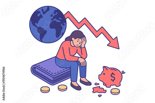 Woman sitting on money while feeling worried about financial loss as