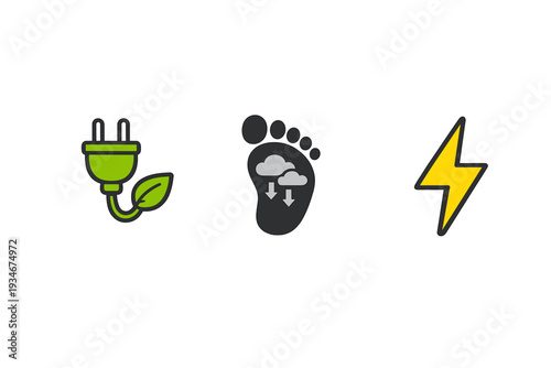 Symbols representing renewable energy environmental impact and