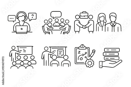 Graphic showing various professional activities such as teamwork