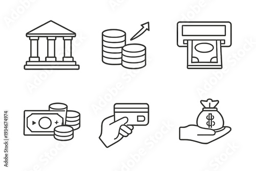Financial symbols showing banking currency savings and transactions in