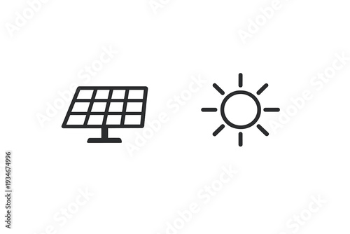 Solar panel and sun icon representing renewable energy sources for