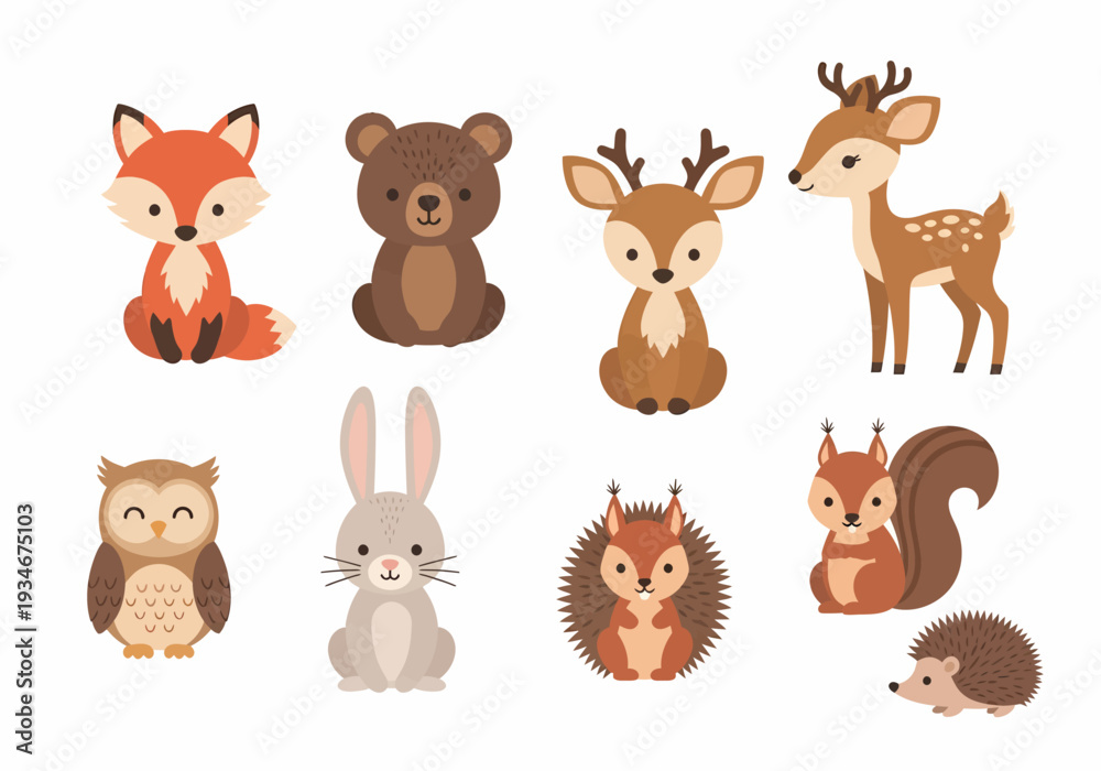 Obraz premium Collection of Cartoon Forest Animals Characters.
