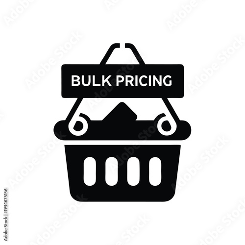 Bulk pricing is displayed on a black shopping basket in simple white background
