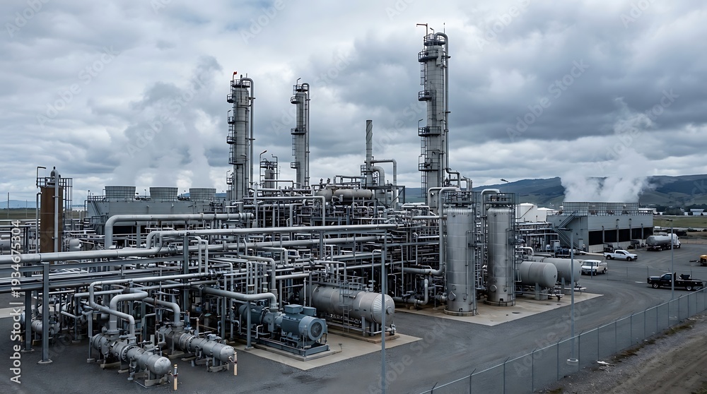 Obraz premium Modern Natural Gas Processing Plant with Cool Neutral Tones