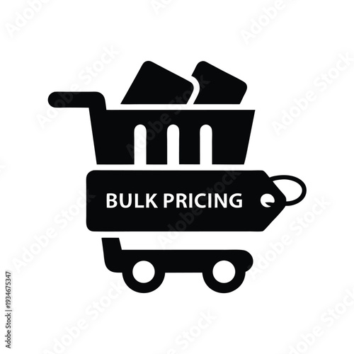A black shopping cart with boxes inside shows a bulk pricing tag attached