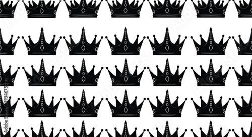 Seamless Pattern of Black Royal Crown Silhouettes on White Background, Elegant King and Queen Headwear Repetitive Wallpaper Design for Textiles