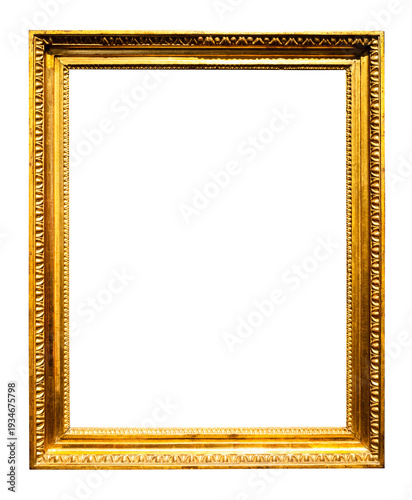 vertical old golden carved painting frame cutout on white background