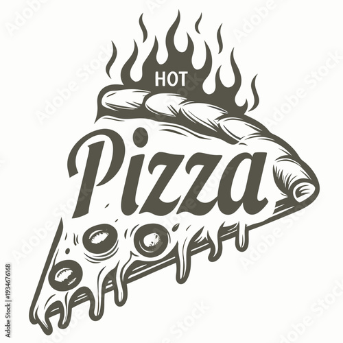 Fiery hot slice of pizza art displays a tempting fast food treat