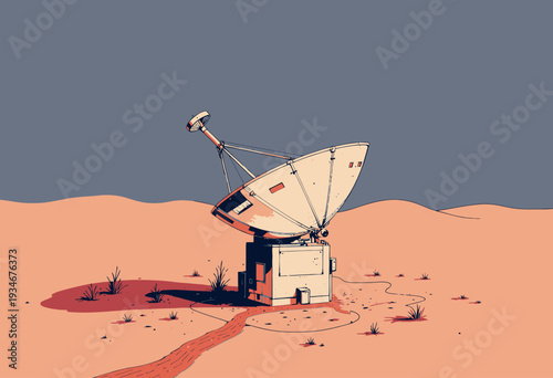 Desolate Desert Radio Telescope Under Clear Sky for Space Communication and Astronomical Observation Amidst Arid Sands