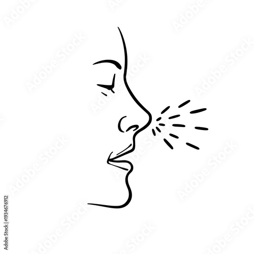 Minimalistic line art of a woman's profile exhaling air  