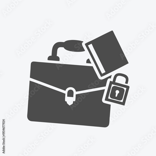 The solid black briefcase features a handle and symmetrical buckles on the front