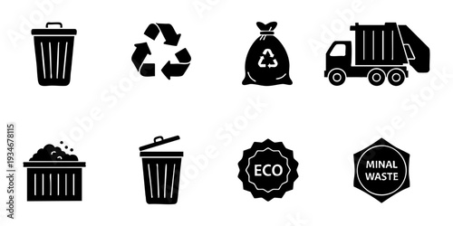 Waste Management and Recycling Black Icons