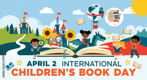 Children celebrating International Children's Book Day with books and imagination