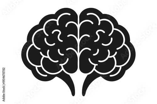 A stylized brain is shown in black and white as a simple anatomical symbol