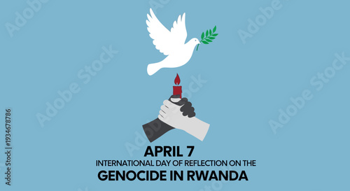 Hands holding candle with dove and olive branch for Rwanda genocide memorial