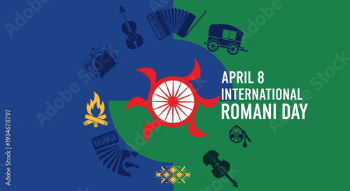 Vibrant International Romani Day celebration with cultural symbols