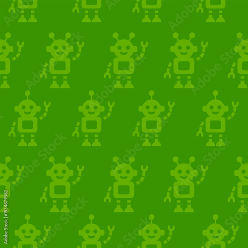 Aliens on a green background. Vector seamless pattern.