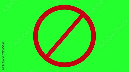 restricted no entry prohibited ban symbol of a red line striking through the centre of a red hollow empty circle for banned or forbidden actions road sign 4K animation with green screen chroma key  