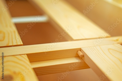 Wallpaper Mural Furniture made of planed and processed boards with a round wooden stopper hammered into one board to prevent movement. Woodworking joinery detail. Torontodigital.ca