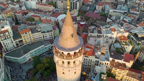 Wallpaper Mural Cinematic aerial shot of Galata Tower at sunset in Istanbul, Turkey Torontodigital.ca