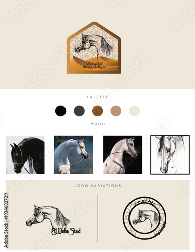 Minimal Branding Board Presentation Template with Logo, Color Palette, Moodboard and Visual Identity Guidelines Layout horses stud 