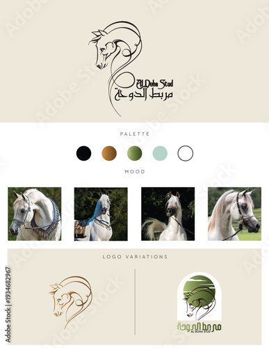 Minimal Branding Board Presentation Template with Logo, Color Palette, Moodboard and Visual Identity Guidelines Layout horses stud 