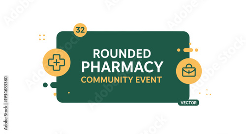Community Pharmacy Event Announcement With Rounded Shapes And Medical Cross Icons