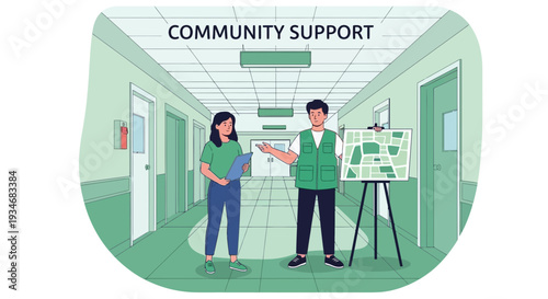 Community Support Meeting Illustrating Cooperation, Partnership, And Community Planning