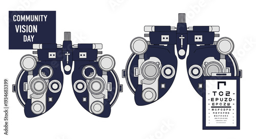 Community Vision Day: Spectacle Frames and Vision Chart Illustration in Minimalist Style