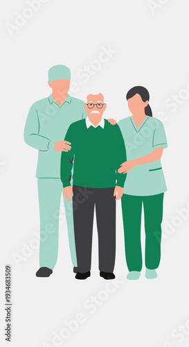 Compassionate Caregivers Assisting Elderly Gentleman Promoting Dignity and Support for Senior