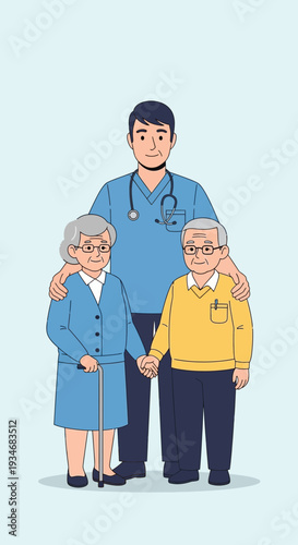 Compassionate Caregiver Supporting Senior Couple with Affectionate and Supportive Presence