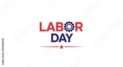 Labor day greeting with gear and star symbols on white background