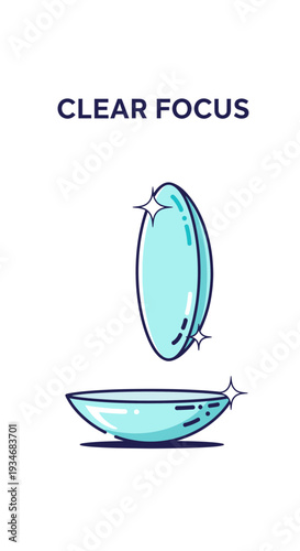 Conceptual Illustration Depicting a Contact Lens with Sparkling Highlights and Clear Focus Message