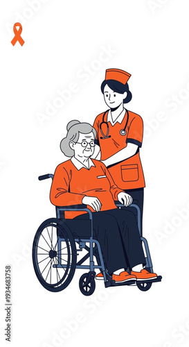 Compassionate Nurse Assisting Elderly Woman in Wheelchair, Symbolizing Care and Support