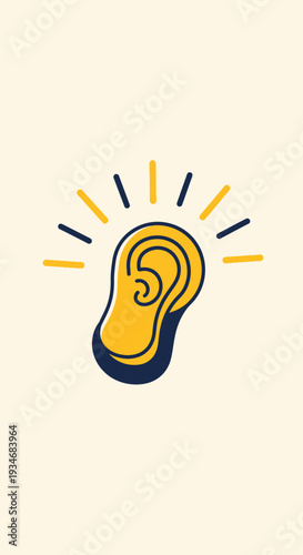 Conceptual Illustration Depicting Auditory Perception and Ideas With Illuminated Ear Symbol