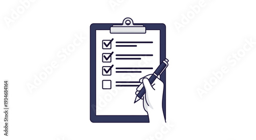 Completing The Checklist: Hand Holding Pen Marks Items on Clipboard with Checklist Marks