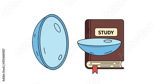 Conceptual Illustration Depicting Visual Learning Through Books and Contact Lenses