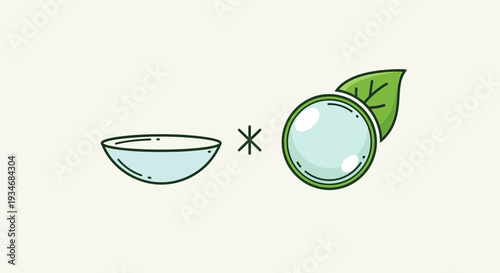 Conceptual Illustration Depicting Contact Lens Vision Combined With Green Leaf Element