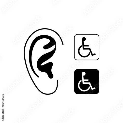 Conceptual Illustration: Human Ear Symbol Next To Accessibility Icons Representing Inclusive Design
