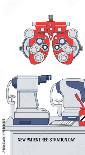 Comprehensive Eye Exam Equipment Displayed For Vision Care, Medical Illustration Concept